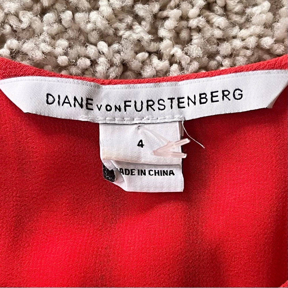 DVF Diane Von Furstenberg New Slice Pintuck Silk Top Blouse Orange Small Luxury - Picture 7 of 12